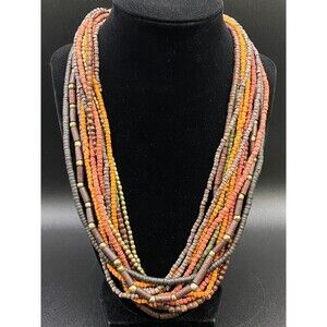 Multicolor Multistrand Wood & Brass Tone Bead Necklace